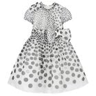 Girls White & Black Polka Dot Dress, 1, hi-res